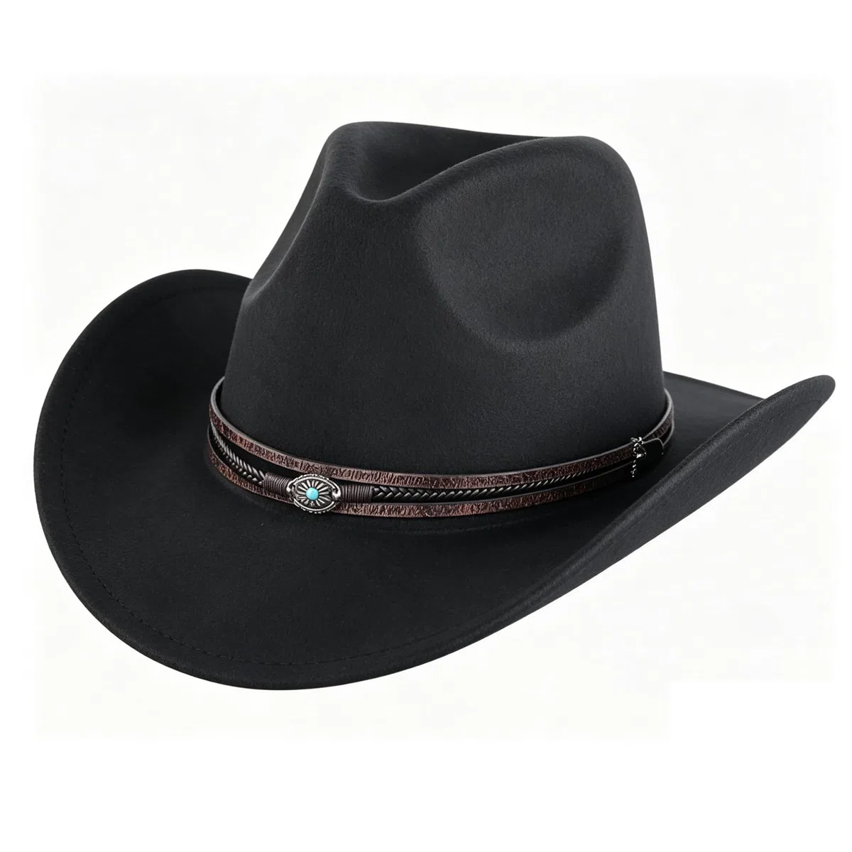 SIGONE Unisex Western Cowboy Filzhut Schwarz, Outdoorhut mit Breitem Rand & Verstellbarem Rückenband, Klassischer Hut für Männer Frauen Outdoor-Aktivitäten