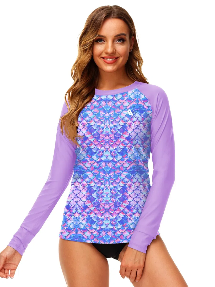 Damen UV Shirt Langarm Rashguard UPF 50+ Schwimmshirt Schnelltrocknend Badeshirt S-XXL