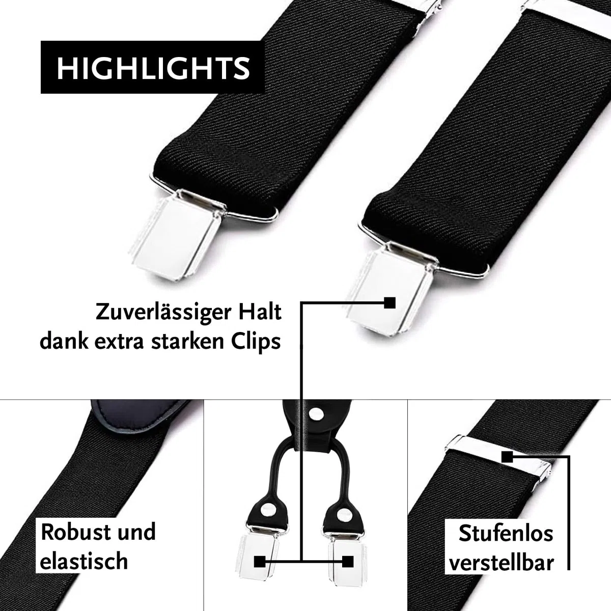 DonDon Hosenträger Herren extra stark 3,5 cm Hosenträger Herren breit in Y-Form lang - Starke Clips passend für Anzug Jeans Chinos Vintage Rockabilly Suspenders