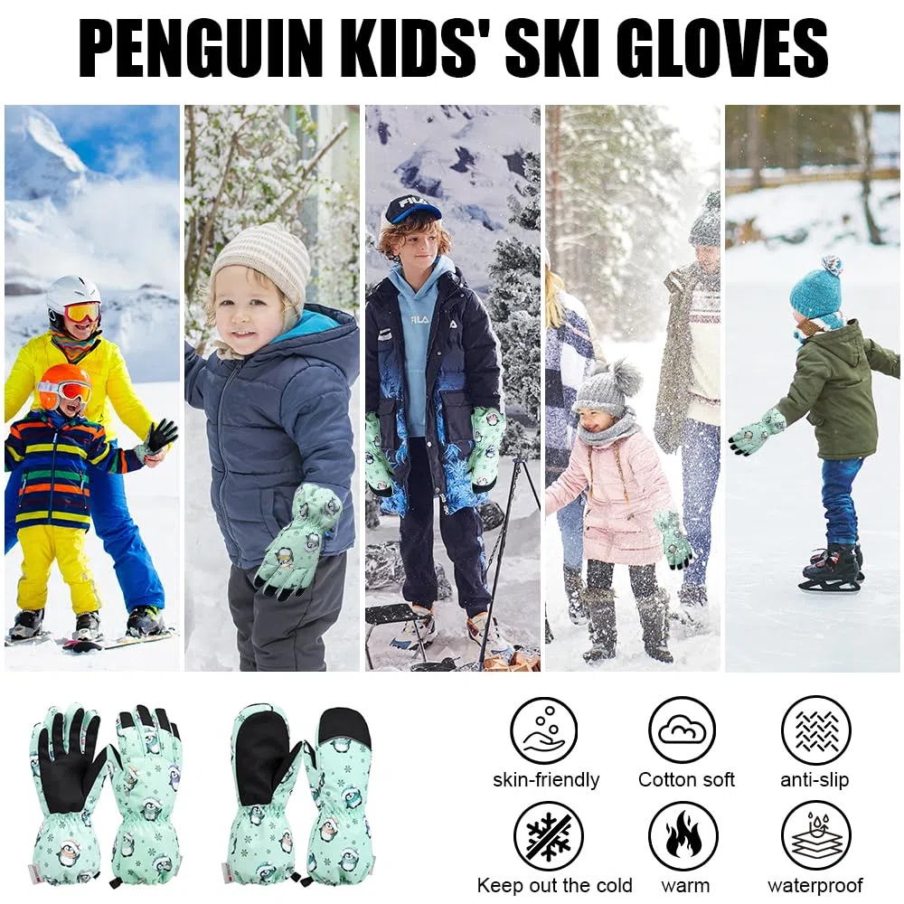 Skihandschuhe Kinder Wasserdicht, Winterhandschuhe Kinder Fleece Verdickt, Kinderhandschuhe Winter Warm, Thermohandschuhe Outdoor Sport Handschuhe Junge Mädchen Kalt Wetter