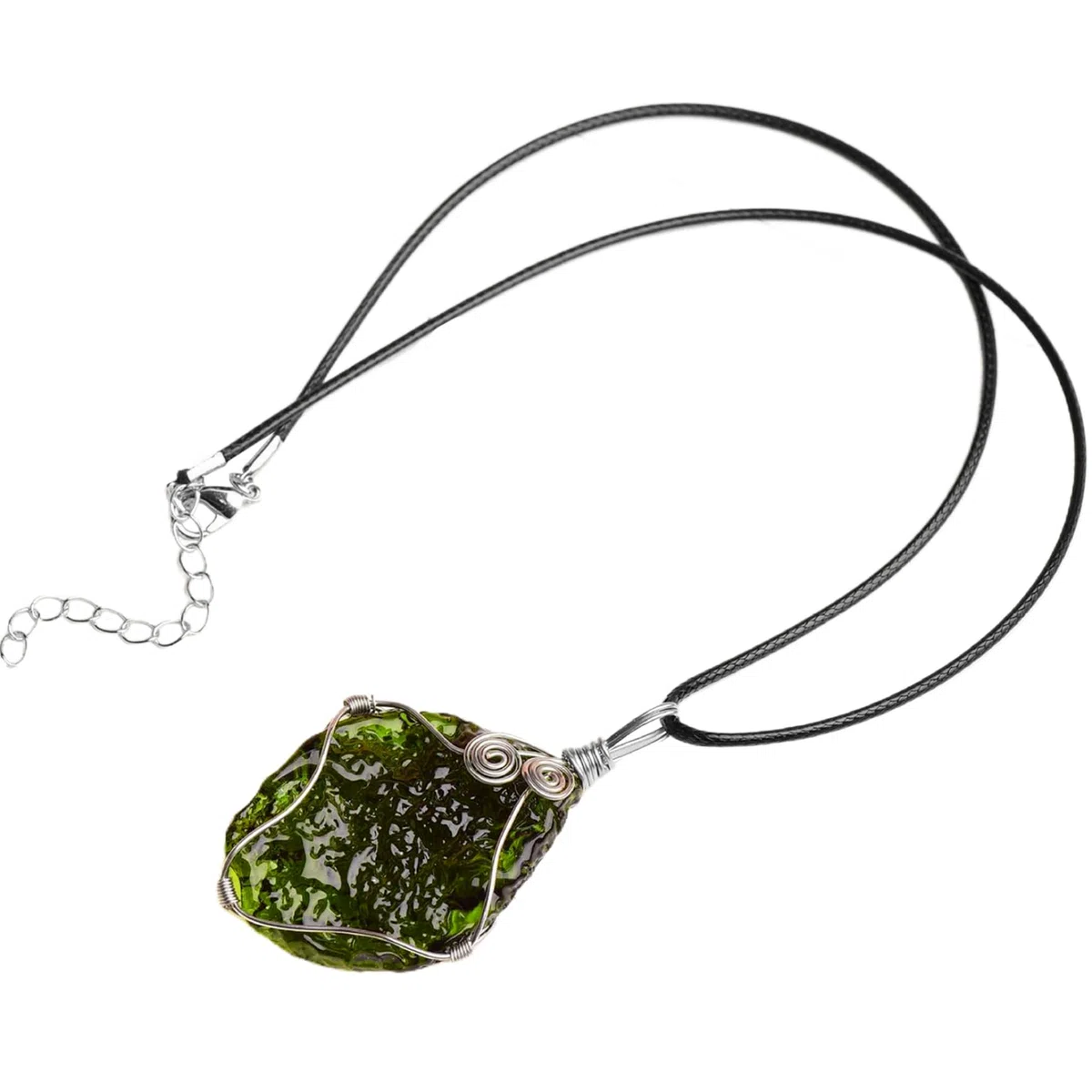 Moldavit-Halskette mit Seil mit Draht umwickelte Moldavit-Kristall-Halskette aus Glas heilende Meteoriten-Stein-Halskette Weltraum-Schmuck für Frauen und Männer