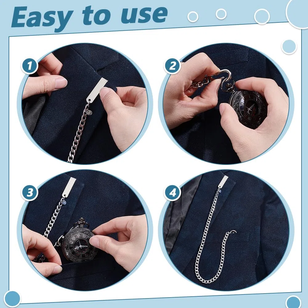 AHANDMAKER Edelstahl Taschenuhr Kette Vintage Männer Taschenuhr Anhänger Kette Klassische Westen Ketten für Brieftasche Jeans Dekoration Geburtstag Vatertag Geschenke