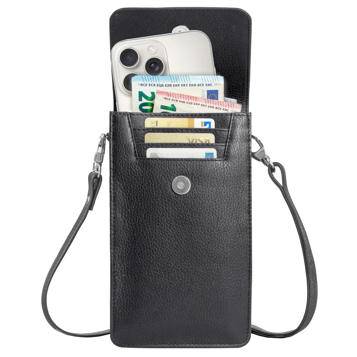 STILORD Imola Echtleder Handytasche 7 Zoll Damen Herren Vintage Umhängetasche Leder Crossbody Bag schwarz