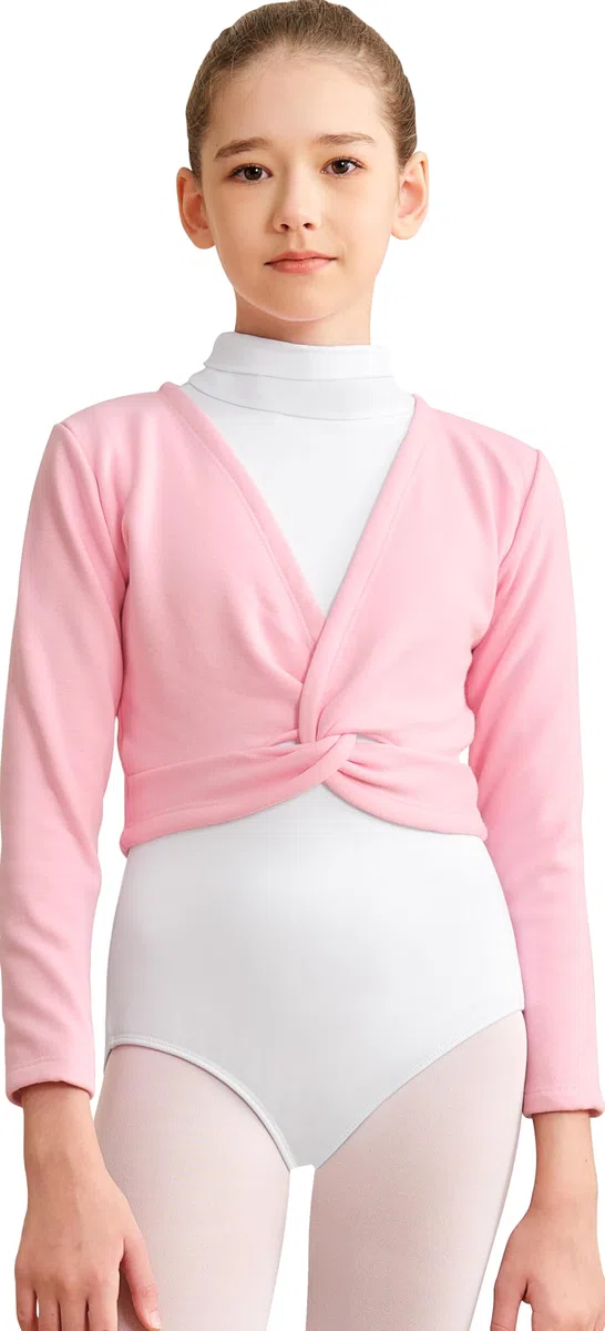DANSHOW Mädchen Ballett Langarm Wickeloberteile Bolero,Kinder Tanz Cardigans,Samt Inne Tanzpullover Strickjacke