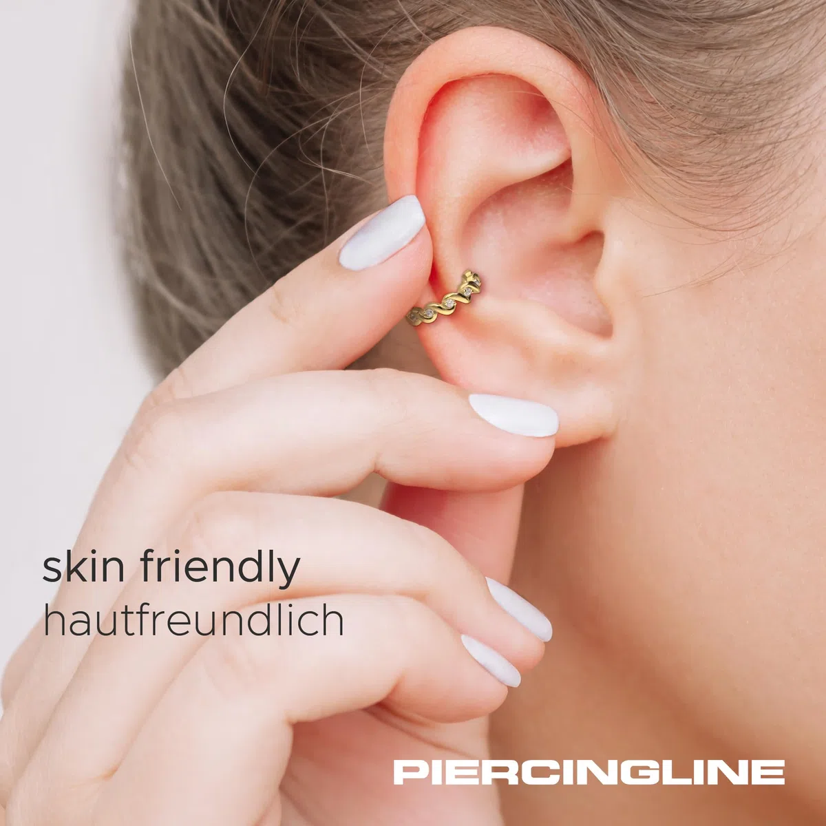 PIERCINGLINE Chirurgenstahl Fake Ohrring Ohrklemme Ear Cuff GEFLOCHTEN + EINGEFASSTE KRISTALLE 4 stylischen Farben