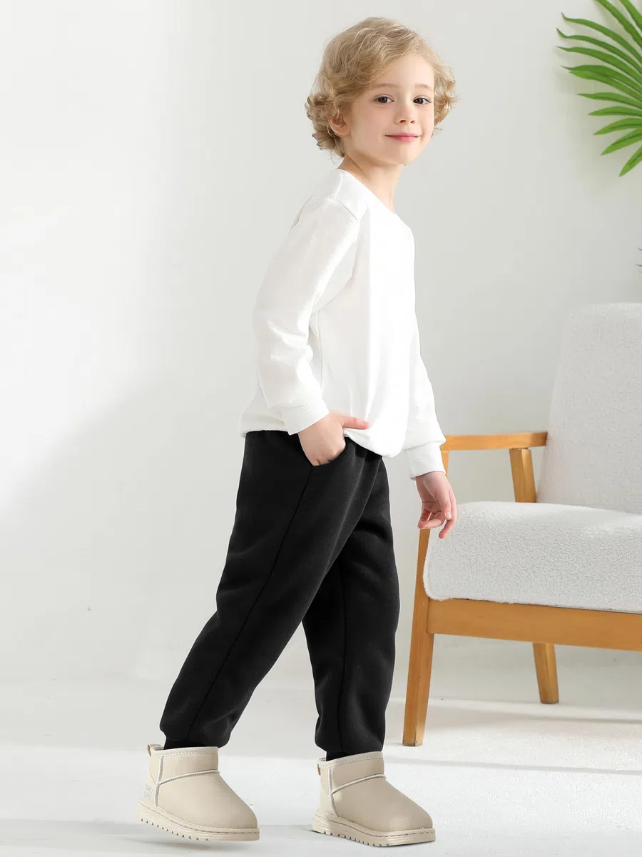 Ruisita Jungen Mädchen Sherpa-Fleece-gefütterte Jogginghose Winter Warme Sporthose Weiche Baumwolle Basic Hose mit Taschen für Kinder