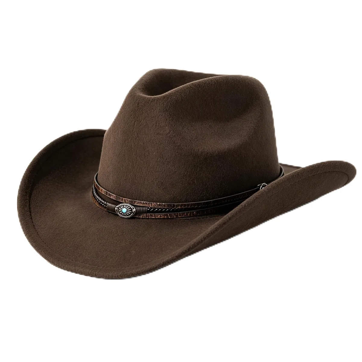 SIGONE Unisex Cowboy-Filzhut in Kaffebraun im Westernstil, Außenhut mit Breitem Rand, Verstellbarem Rückenband, Klassischer Cowboyhut für Männer und Frauen für Outdoor-Aktivitäten