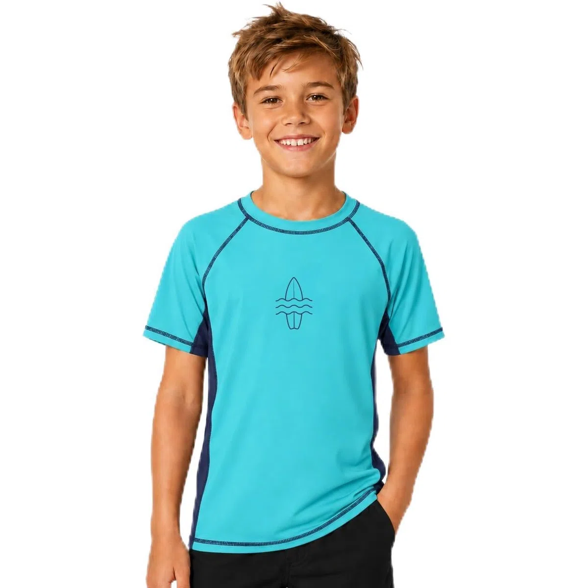 Jungen Rashguard Schwimmshirt Kurzarm UV Shirt Badeshirt Rundkragen Bademode Trocknend 104-164