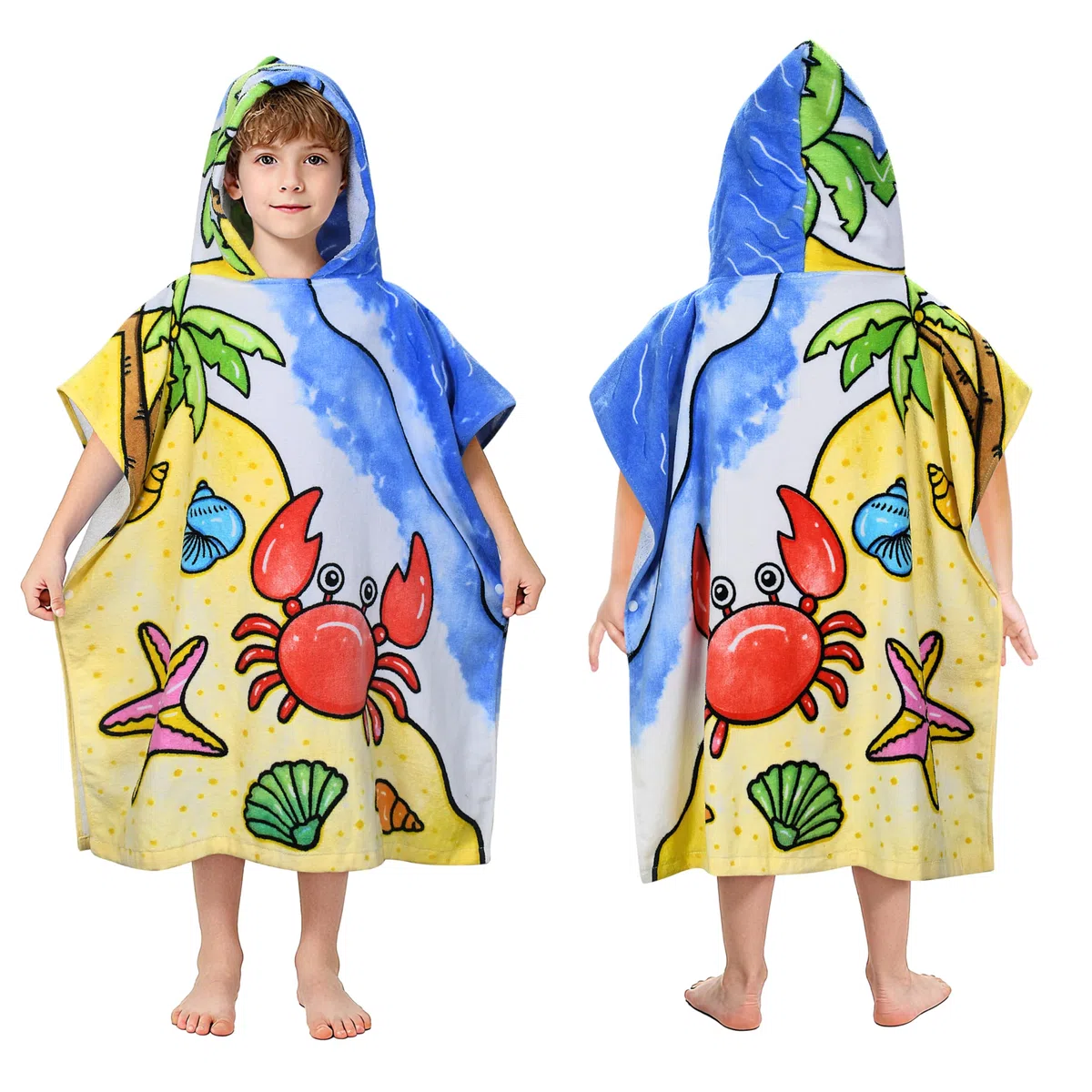 Kato Tirrinia 100% Baumwolle Badeponcho Strandtuch 90-120cm Kinder, Absorbierender Bademantel Badehandtuch für Mädchen Jungen, Handtuch Poncho für Strand Schwimmen Camping Baden