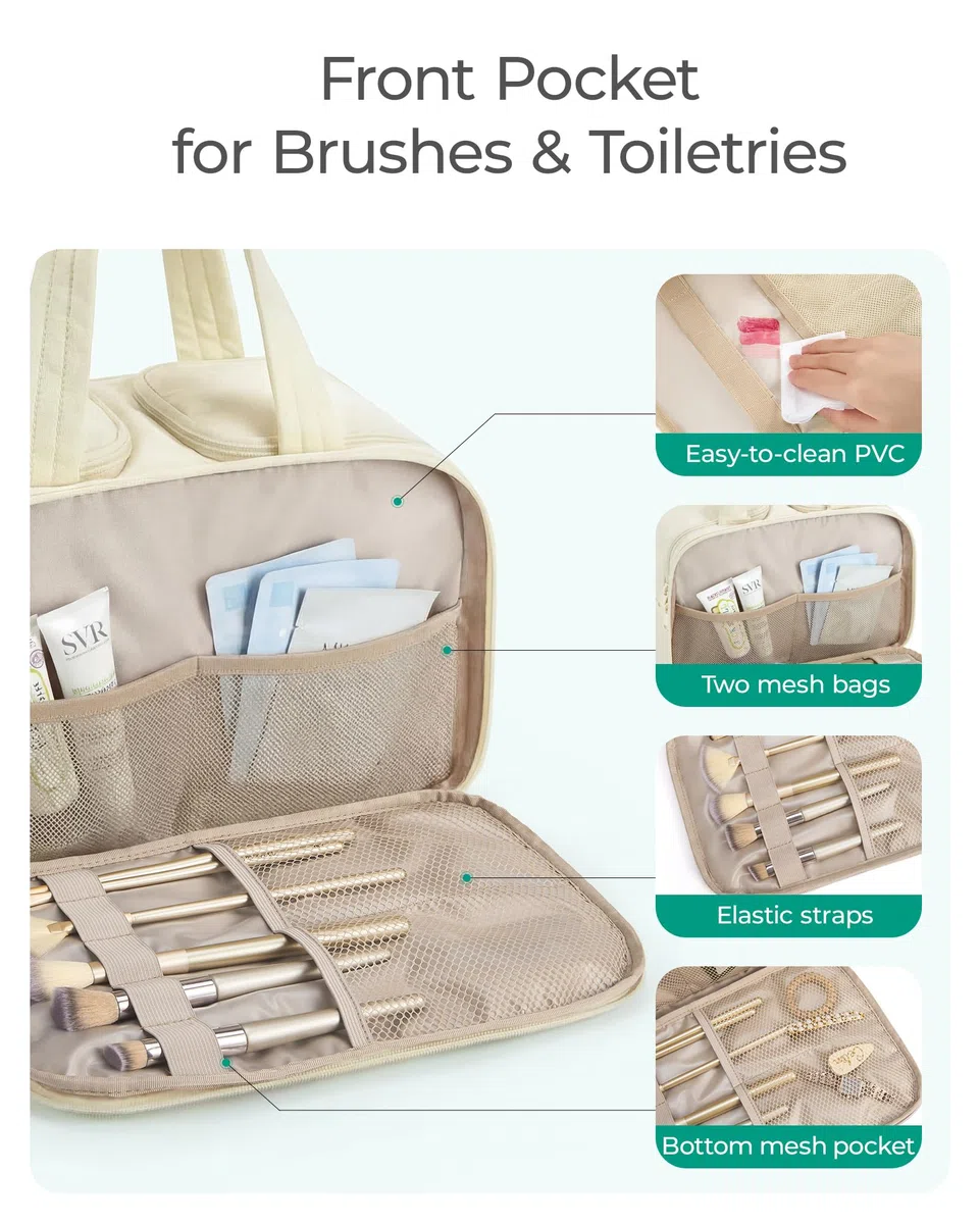 BAGSMART kulturbeutel Damen, Reise Kosmetiktasche Groß Kulturtasche zum Aufhängen für Frauen, Makeup Taschen Organizer mit Griff für Reisen, wasserdichte Waschtasche, Schwarz