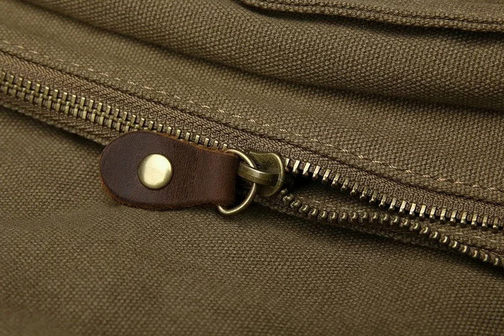 Sechunk Vintage Militär Leder Umhängetasche Canvas Laptop Tasche Retro Messenger
