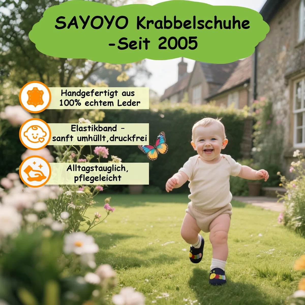 SAYOYO Weiche Leder Krabbelschuhe Baby Lauflernschuhe Jungen Rutschfeste Babyhausschuhe Mädchen Kleinkind Lederschuhe