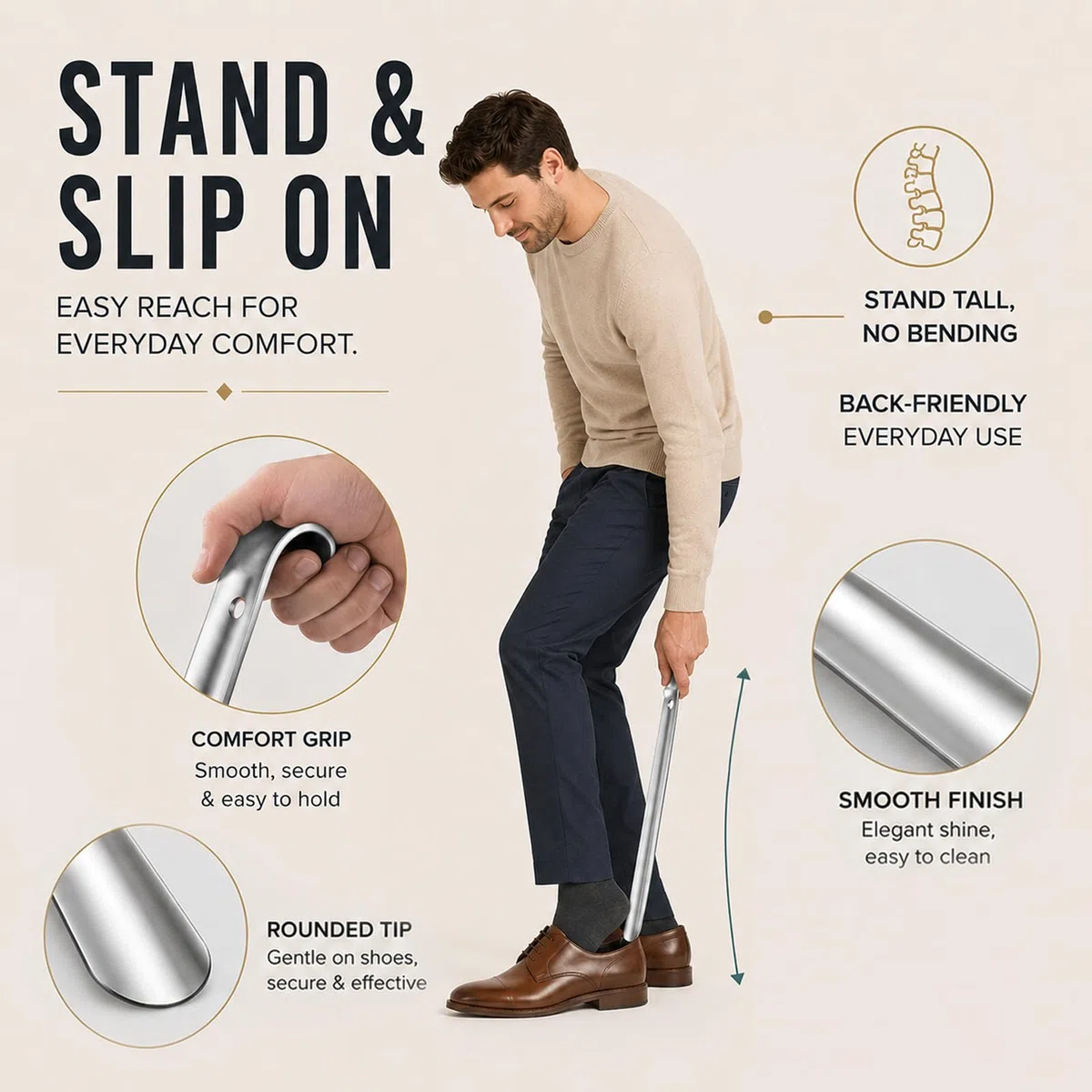 2 Stück Schuhlöffel Lang 42 cm, Schuhanzieher Lang Metall Edelstahl, Extra Langer Schuhlöffel mit Aufhängeöse, Ergonomischer Schuhanzieher für Senioren, Rückenprobleme, Männer, Frauen
