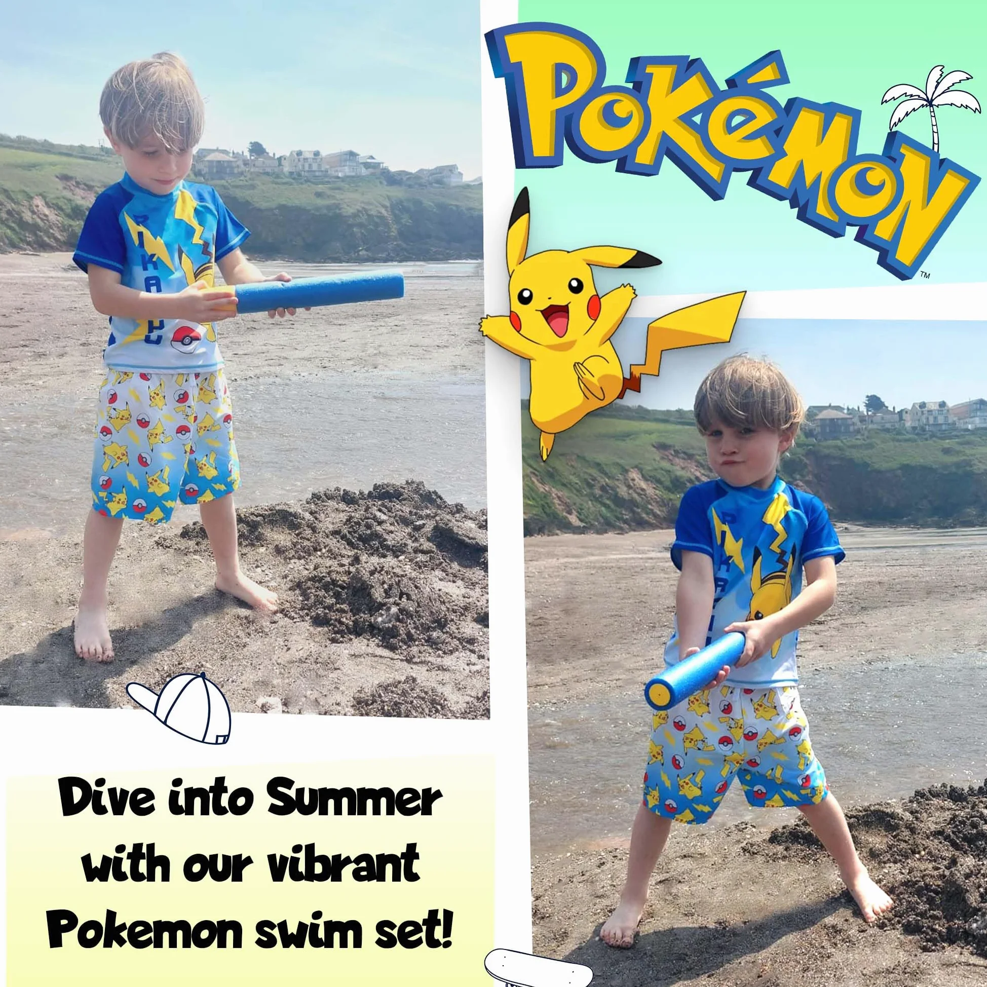 Pokémon-Badeset für Jungen, 2-teilige Badeshorts und T-Shirt, UV-Sonnenschutz-Badeanzug für Jungen im Alter von 5–12 Jahren