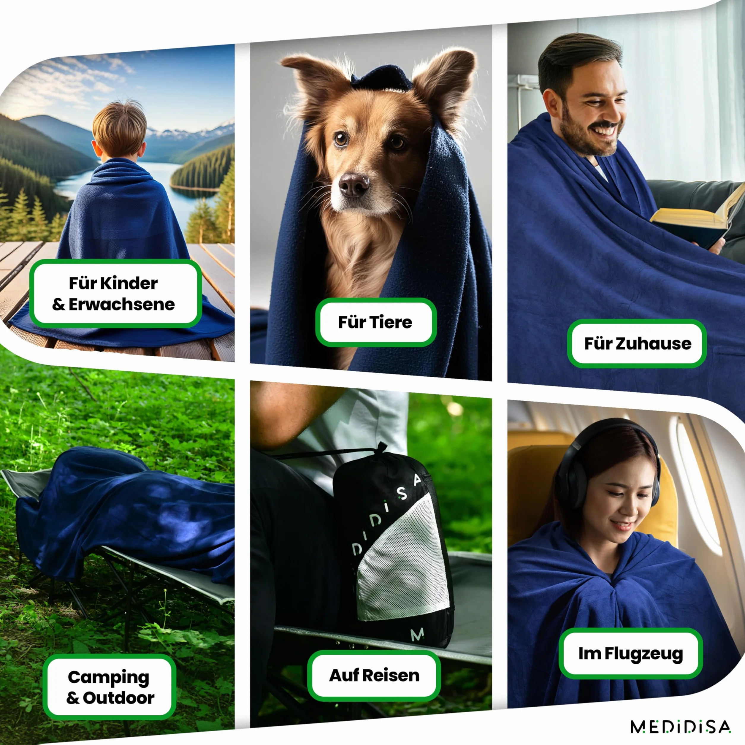 Reisedecke Ultraleicht warm für Reisen & Camping (Fleece, 170x120 cm) - Leichte, warme Decke für Flug & Auto - Campingdecke dünn & atmungsaktiv für Kinder & Erwachsene (Marineblau)