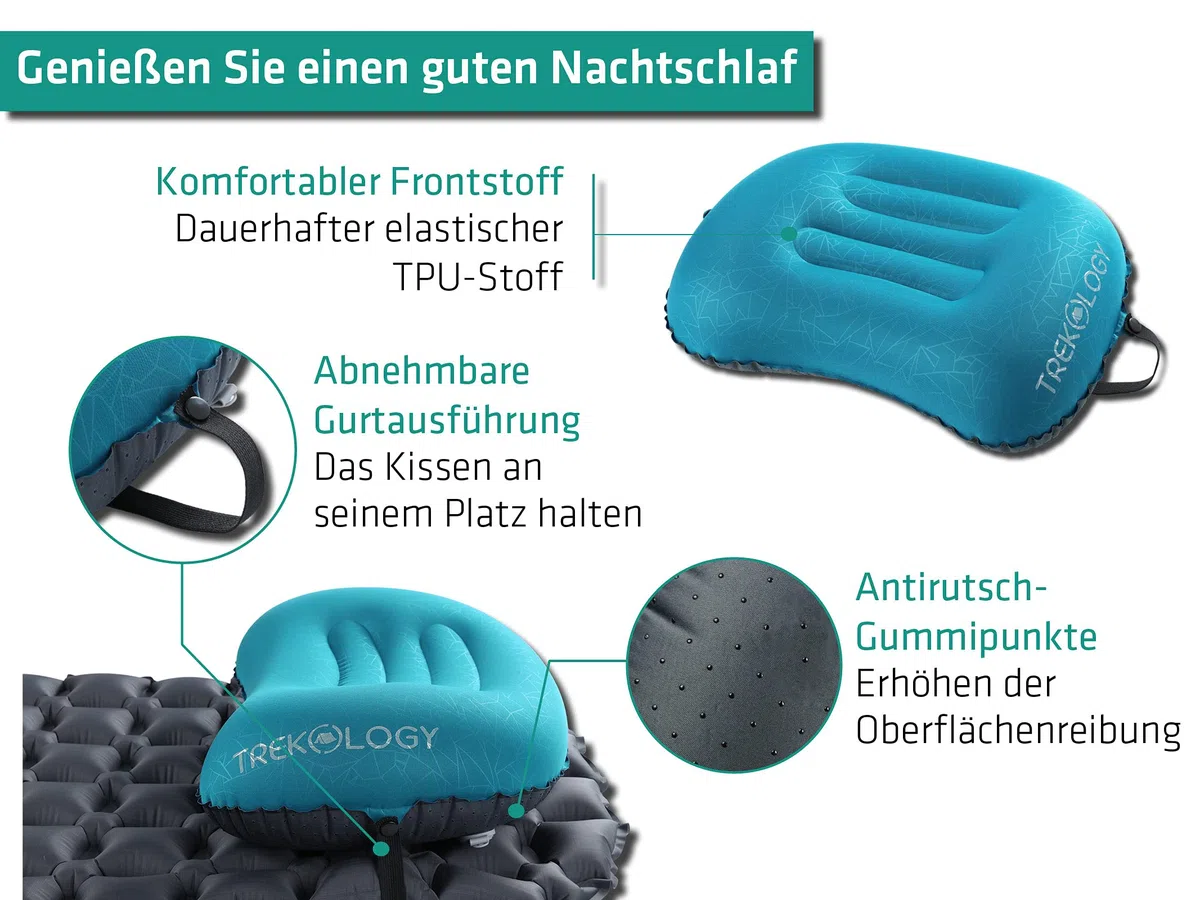 TREKOLOGY Camping Kissen Ultraleicht – Aufblasbares Nackenkissen für Camping, Trekking, Wandern, Strand – Ergonomisches Kopfkissen - Aufblasbares Kissen/Campingkissen für Outdoor-Aktivitäten