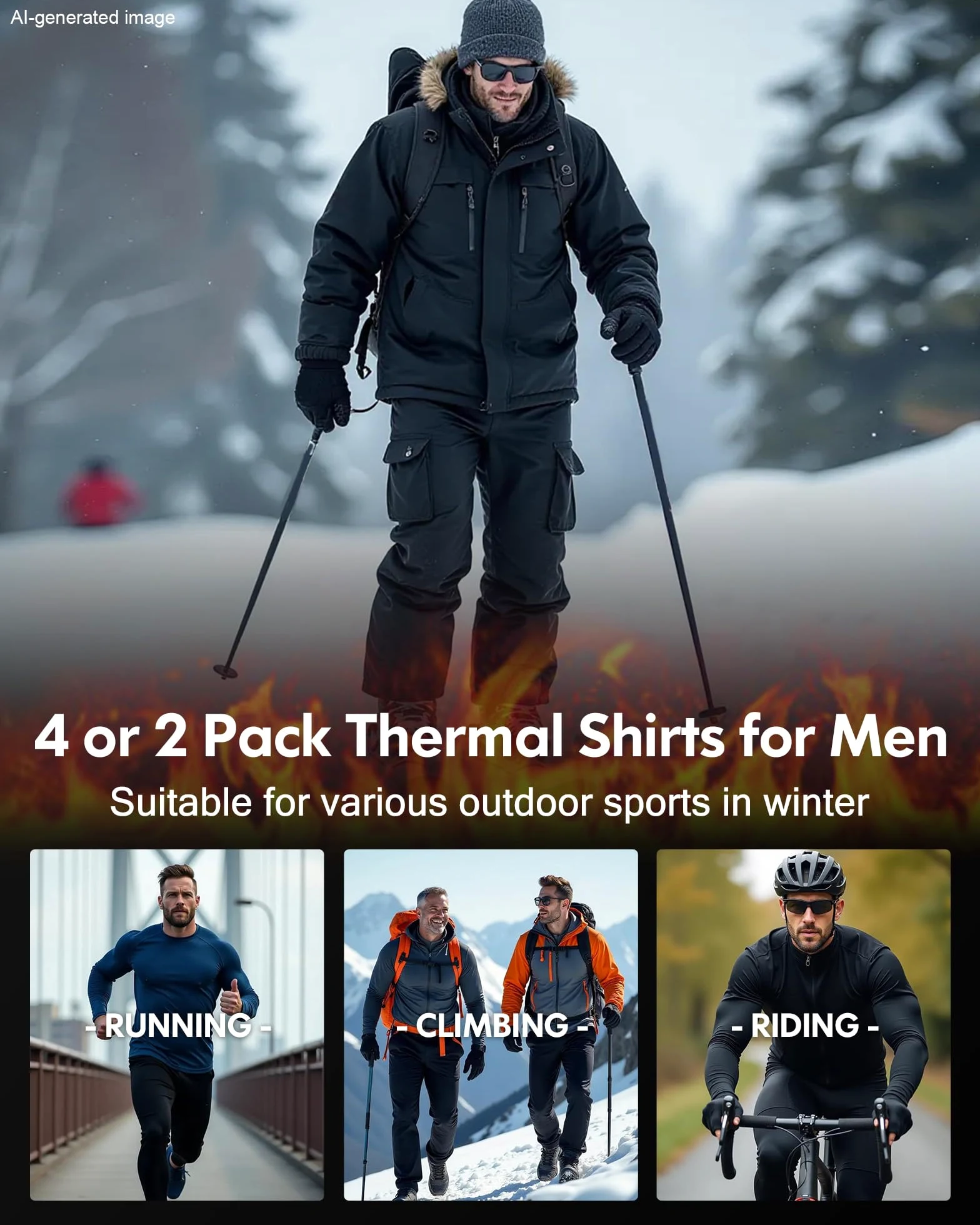 CL convallaria Thermounterwäsche Unterhemd Herren Thermoshirt Langarm Innenfleece Funktionsunterwäsche Thermo Oberteil 2er/3er Pack