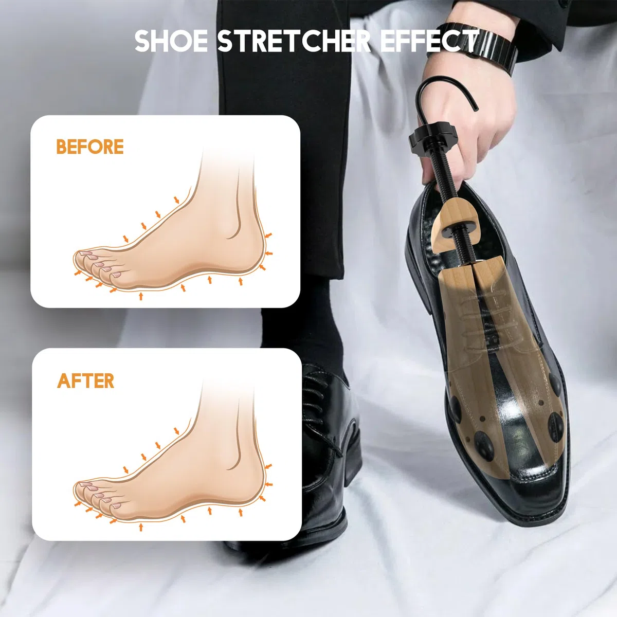JJDPARTS Schuhspanner Holz, Schuhspanner Herren und Damen, 4-Wege Schuhdehner, Schuhweiter für Einstellbare Länge und Breite mit Schuhlöffel