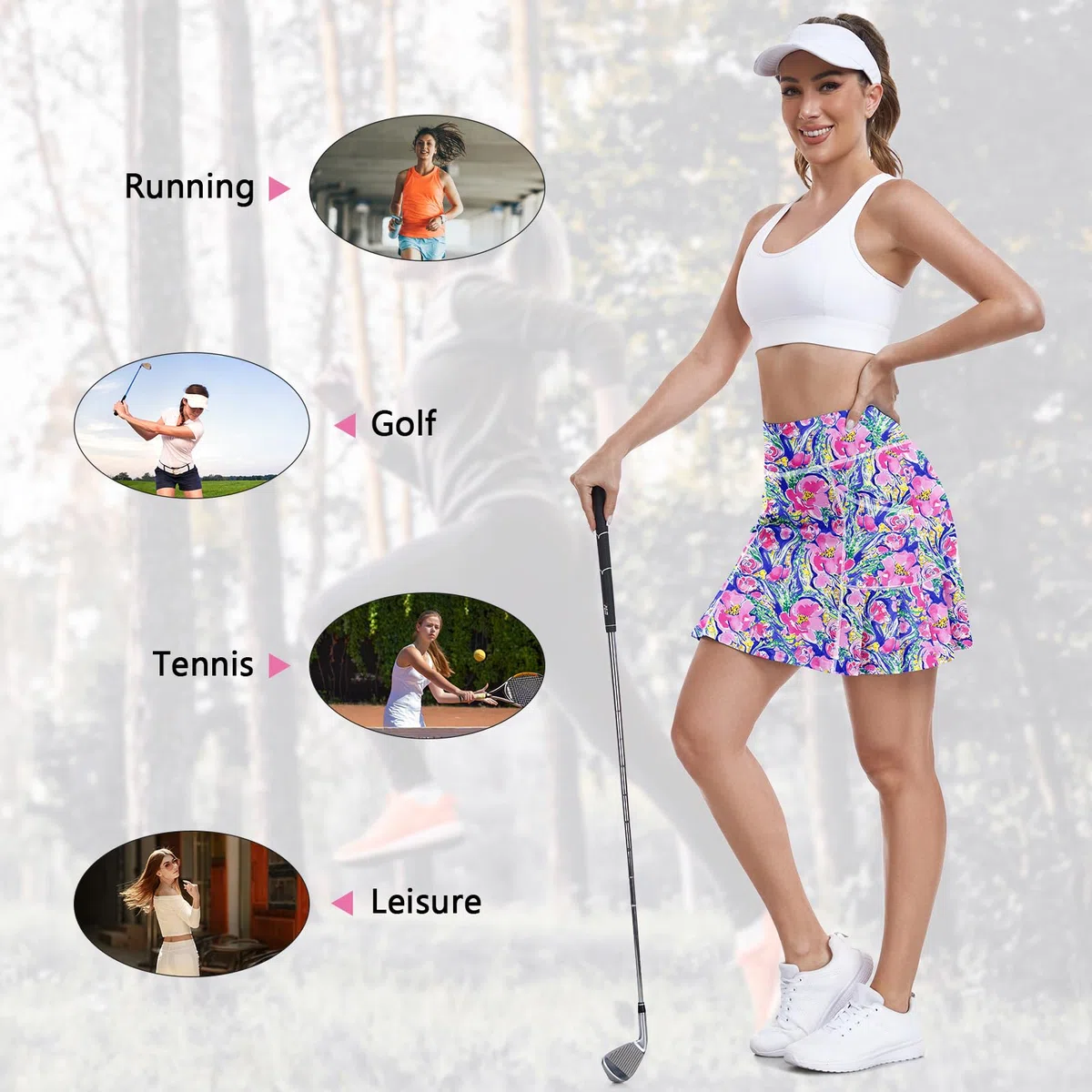 WOWENY Sportrock Damen mit Hose Tennisrock mädchen Hohe Taille Sportskort Hosenrock mit Tasche kurz Sommer Minirock für Fitness Workout Running Hockey