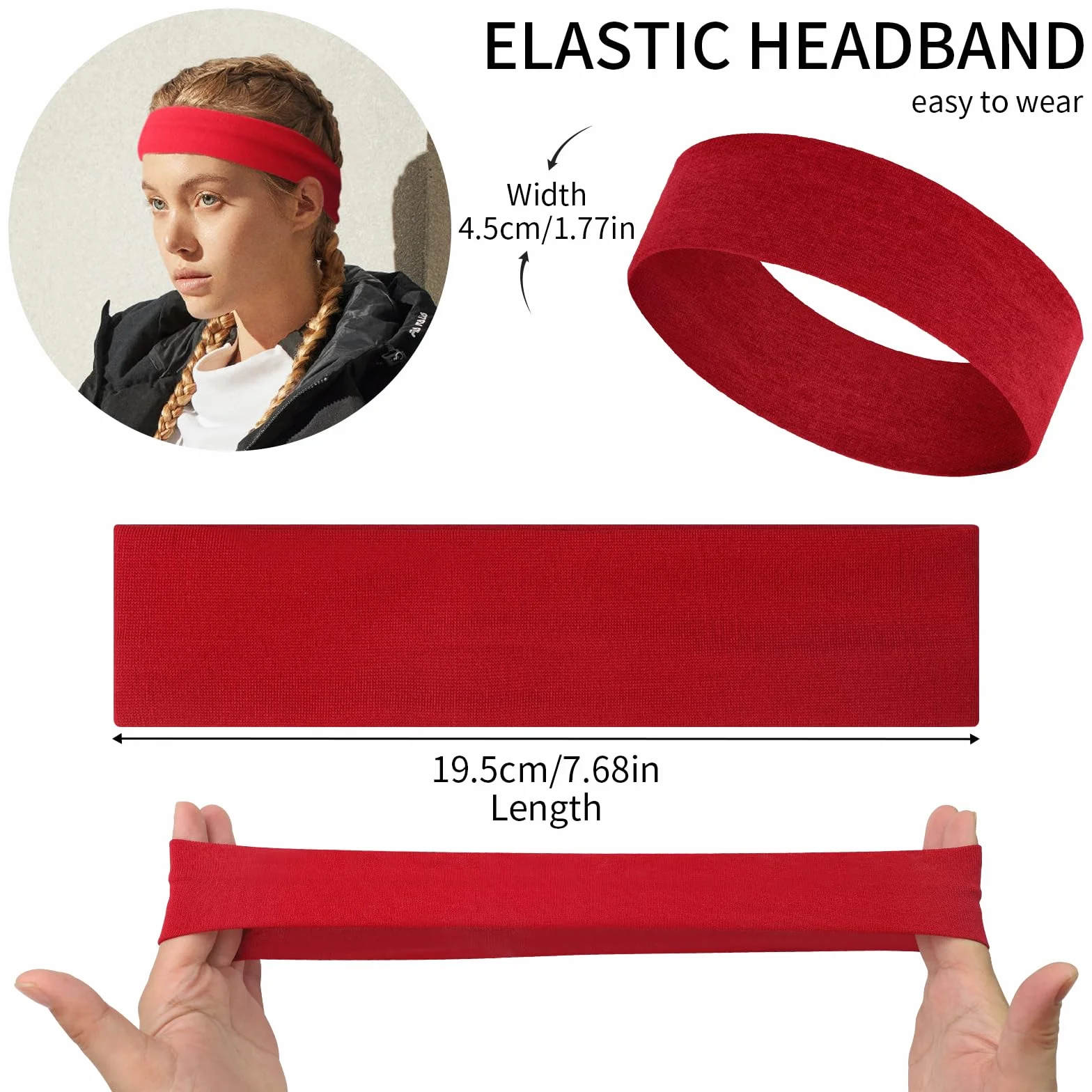 8 Stück Haarband Damen, Stirnband Sport, Schweißband Stirn, Elastische Haarbänder, Breites Haarband, Unisex Anti-Rutsch Stirnband für Laufen, Radfahren, Yoga und Fitness