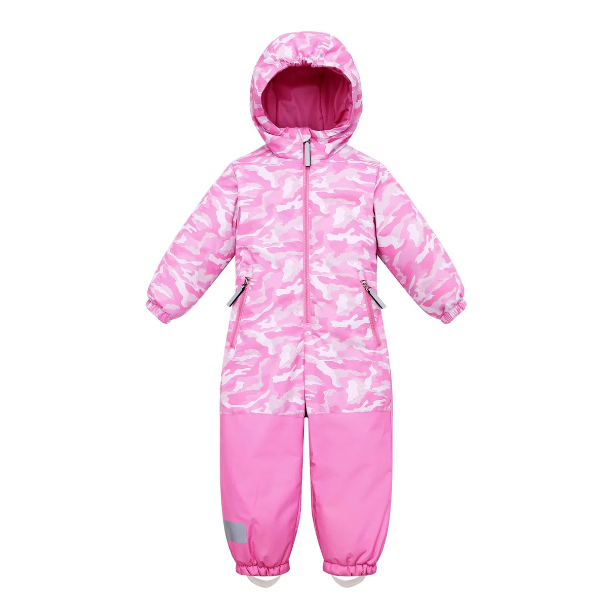 Owntop Schneeanzug Kinder Unisex, Schneeoverall Mädchen Jungen, Winddicht Wasserdicht Skianzug mit Kapuze Reißverschluss (Hellrosa Tarnung,98)