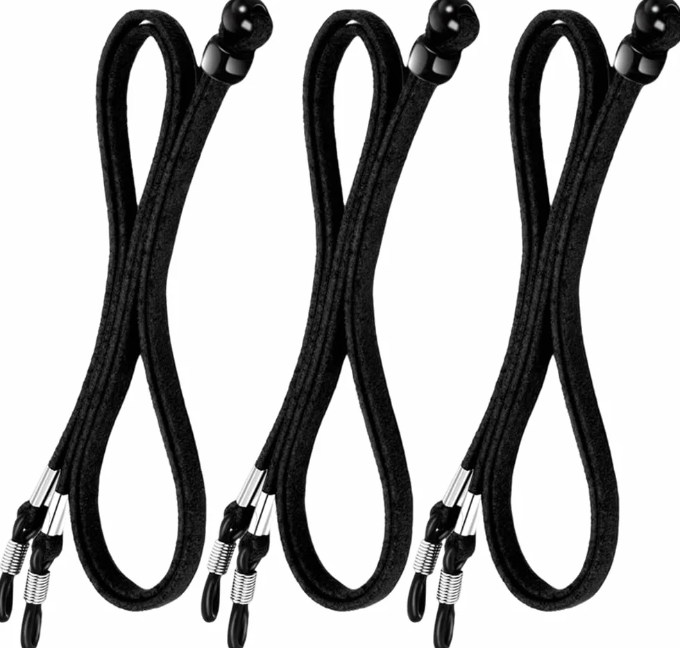 3 Stück Universal Brillenband aus Leder für Sonnenbrille - Brillenbänder Brillenkette Schwarz Einstellbarer Brille Cord für Damen und Herren