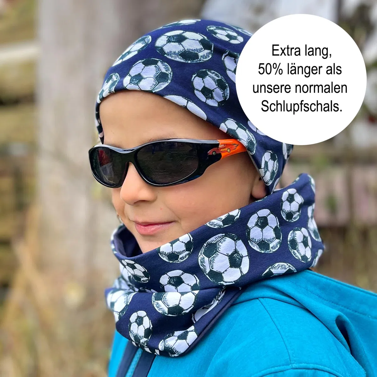 Wollhuhn Kinder Long Loop – Extra langer Schlauchschal aus Baumwolljersey – Weicher, zweilagiger Halswärmer für Jungen & Mädchen – Handgemacht in Deutschland