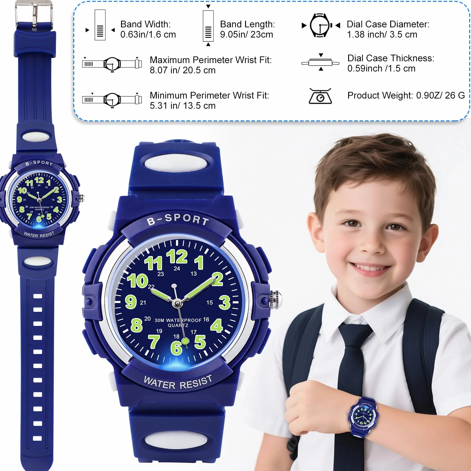 Analoge Kinderuhr mit Bunten Lichtern für Jungen und Mädchen, 30M wasserdichte Lernuhr TPU Armband Outdoor Sportuhr für 5-16 Jahre