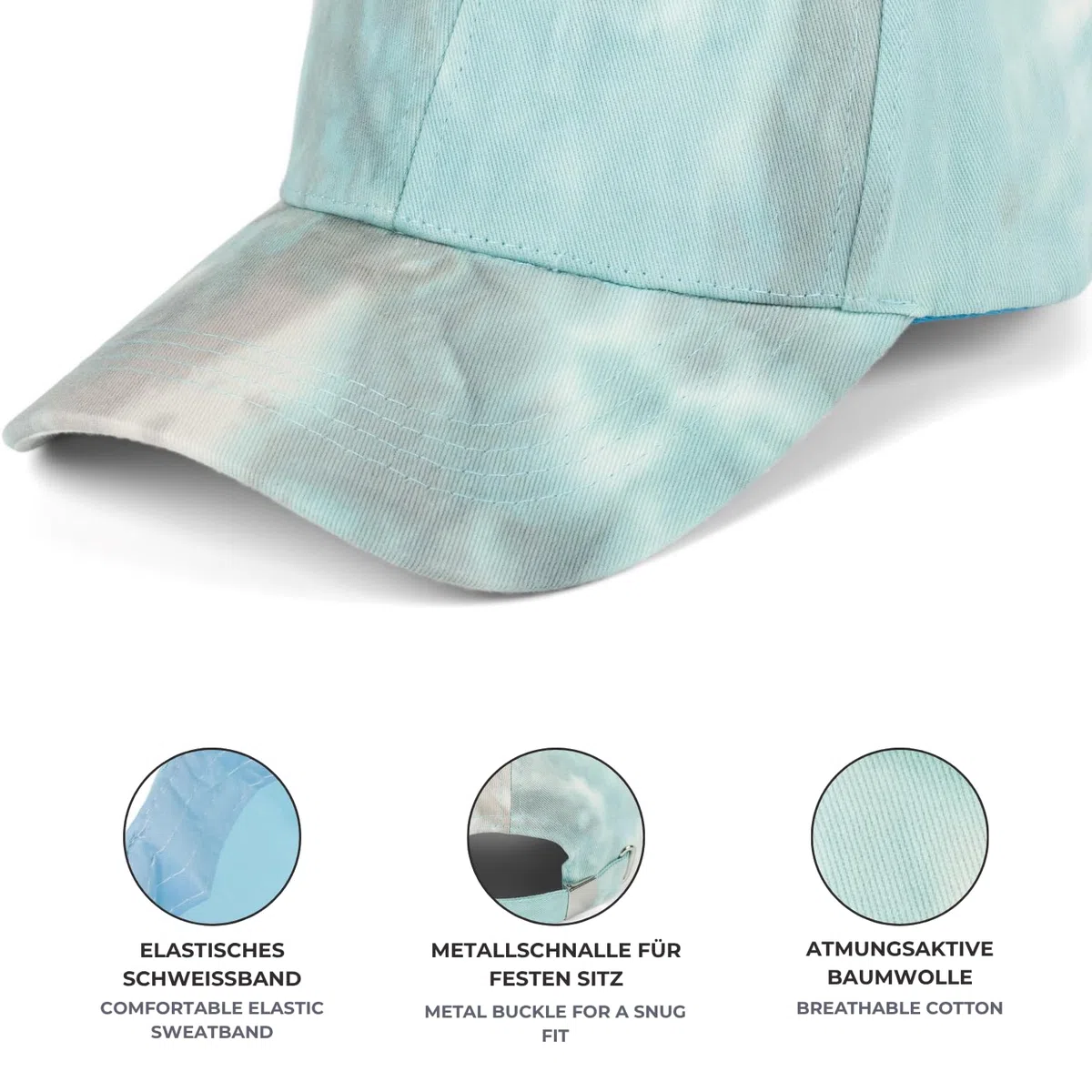 styleBREAKER Damen Baseball Cap mit Batik Muster | 6-Panel Sommer Basecap Baumwolle | Cappy mit Schirm verstellbar | Jedes Cap EIN Unikat