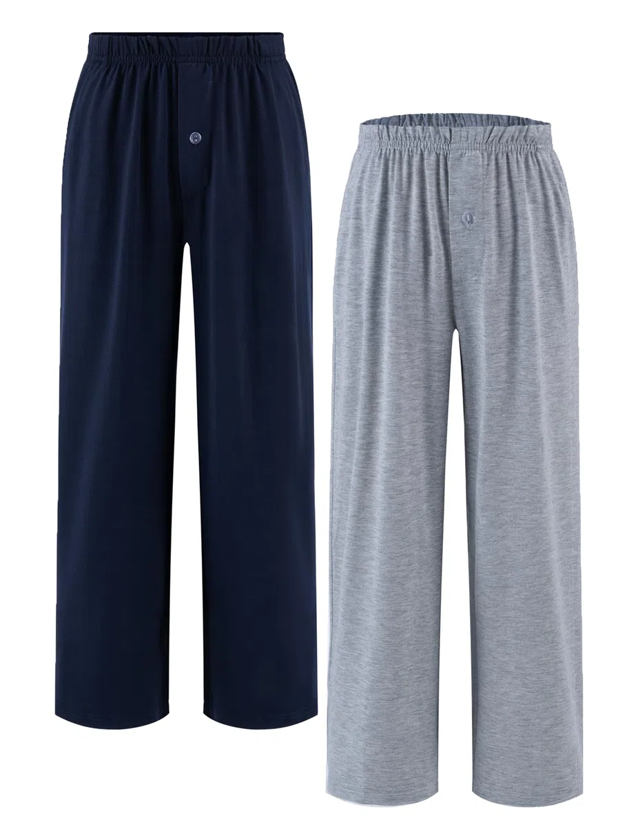 Arshiner Jungen 2er-Pack Schlafanzughose Weich Bequeme Pyjamahose Knopfleiste Lang Einfarbig Freizeithos Elastische Taille Mit 2 Taschen Schlafhose für Kinder 7-15 Jahre