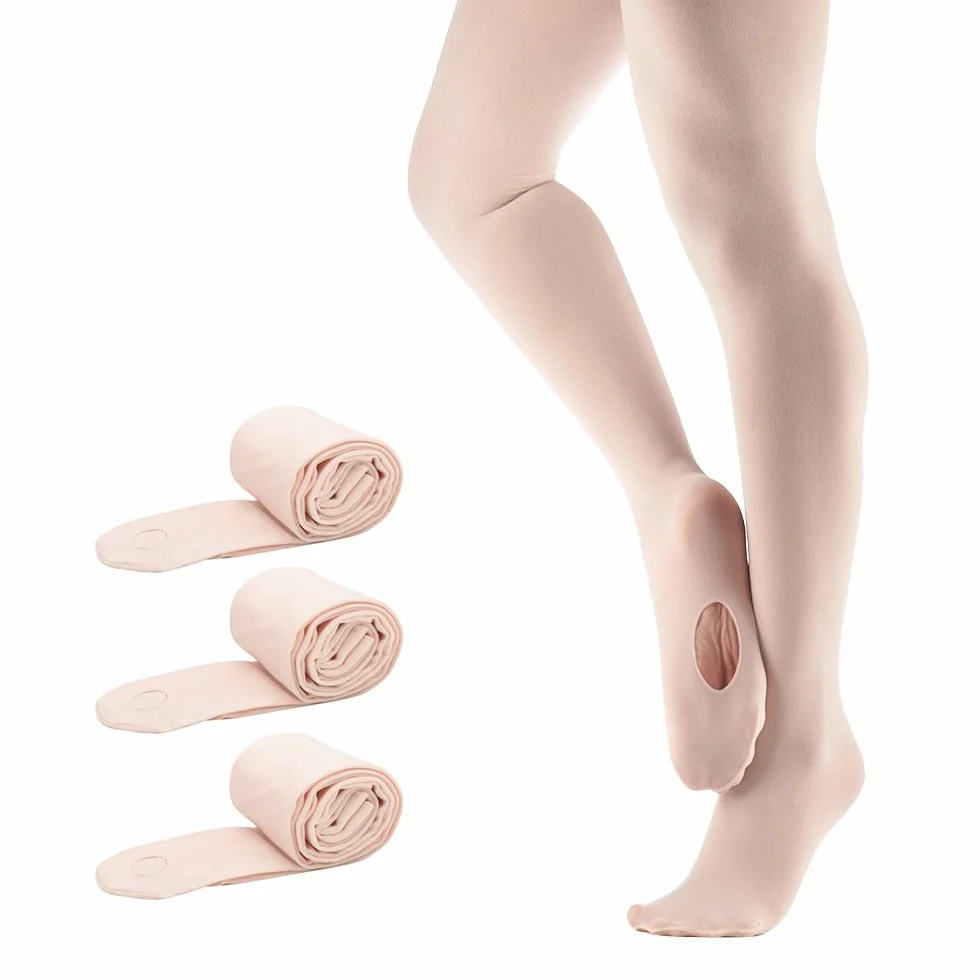 Bezioner Ballett Strumpfhose 3 Paar Cabrio Tanzstrumpfhose mit Fersenloch für Kinder Mädchen und Damen Rosa L (über 140cm)