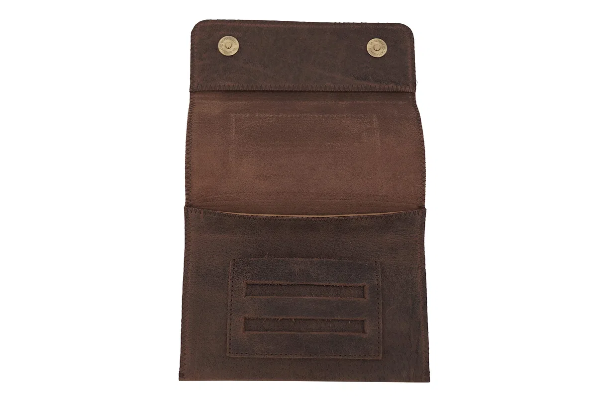 GERMANUS Starkes Rind - Made in EU - Leder Tabaktasche Tabakbeutel Drehertasche Drehtasche Tabaketui, Wild, Braun