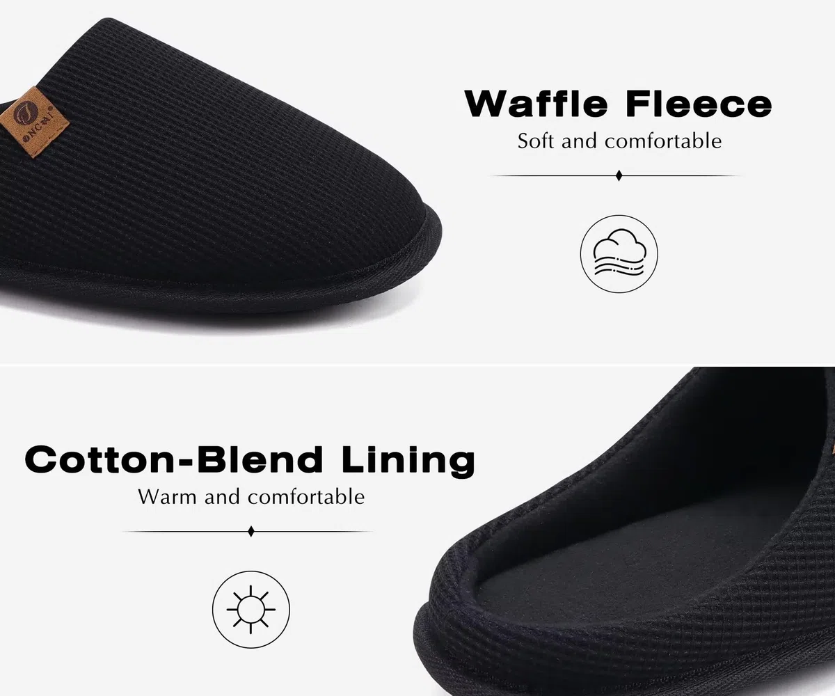 ONCAI Hausschuhe Herren Rückstellschaum Memory Foam Herren Pantoffeln und Mann Haus Schuhe mit Kunstpelz Futter und Indoor Outdoor Gummisohlen EU Größe 40-49