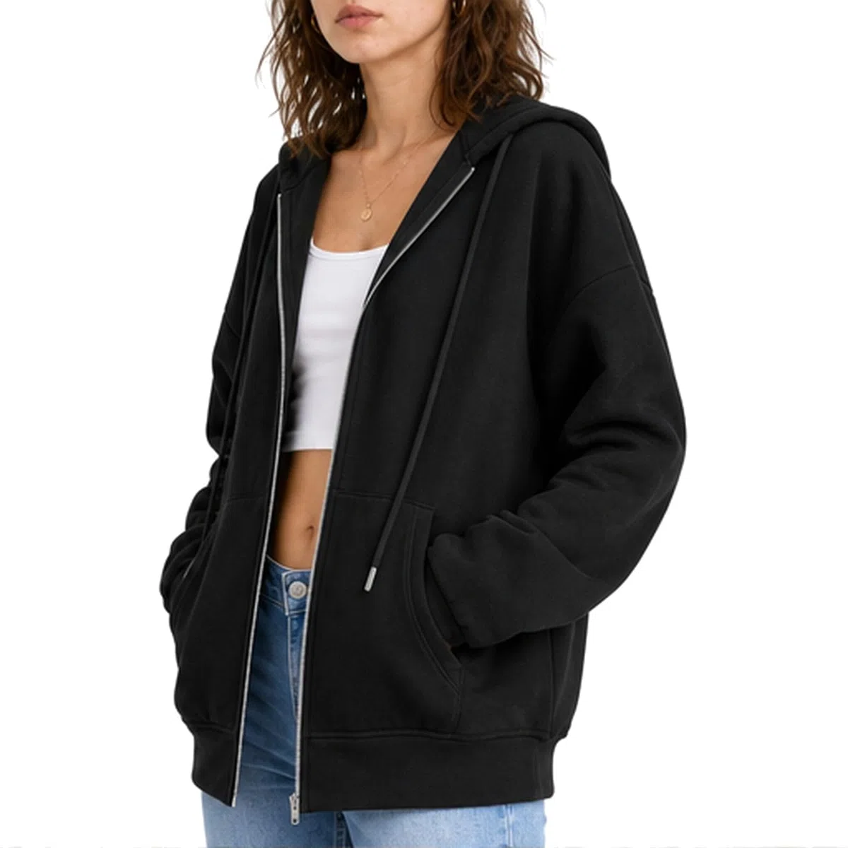 Damen Sweatjacke mit Kapuze und Zipper, Kapuzenjacke Hoodie Oversize Sweatshirt für Frauen Langarm Kordelzug Taschen Locker Bequem Weich Basic Casual Freizeit Sport Streetwear Herbst Übergang