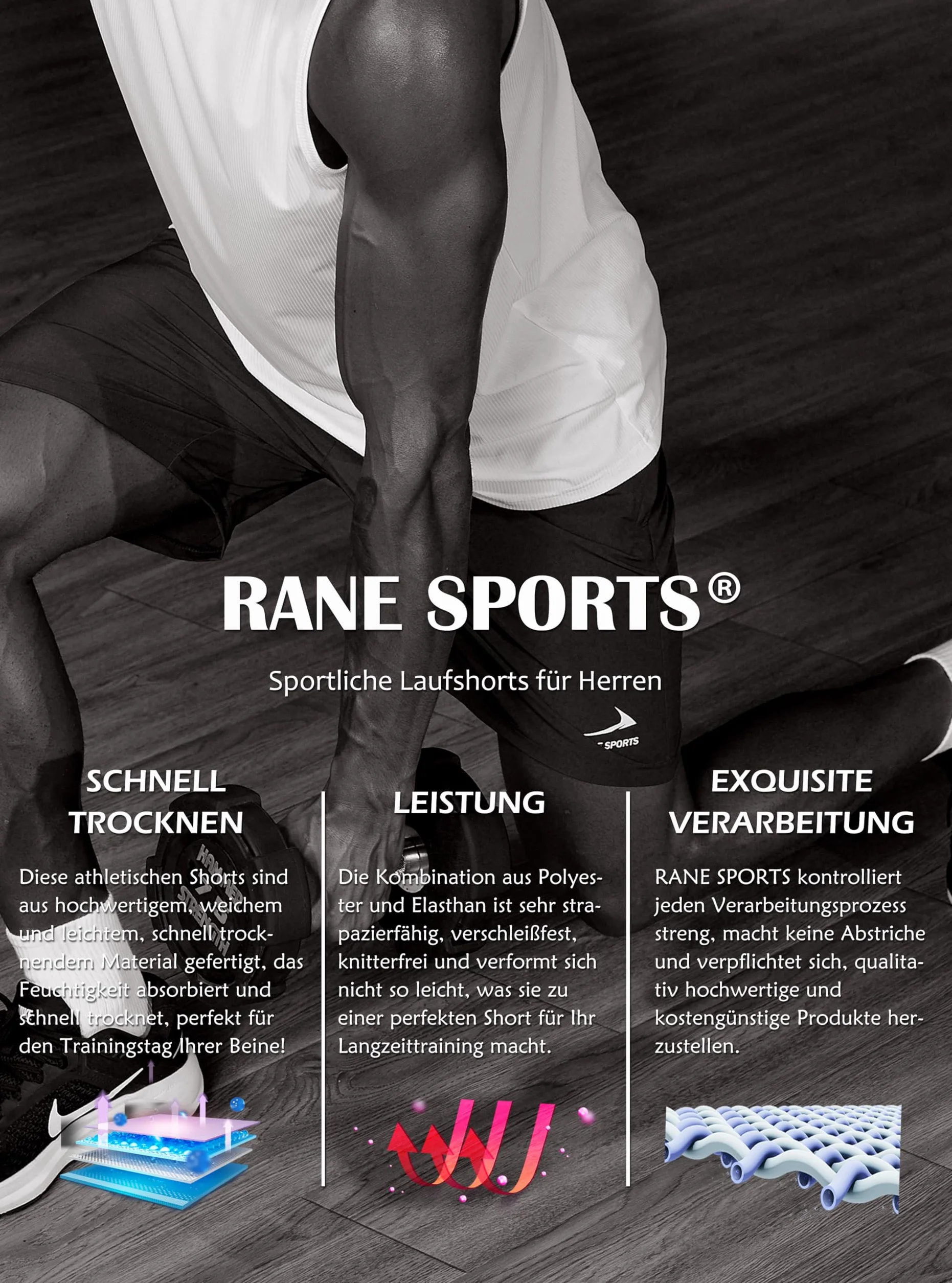 Rane Sports Sportshorts für Herren mit Reißverschlusstaschen – leicht, atmungsaktiv, ideal zum Laufen, fürs Fitnessstudio und für Outdoor-Aktivitäten