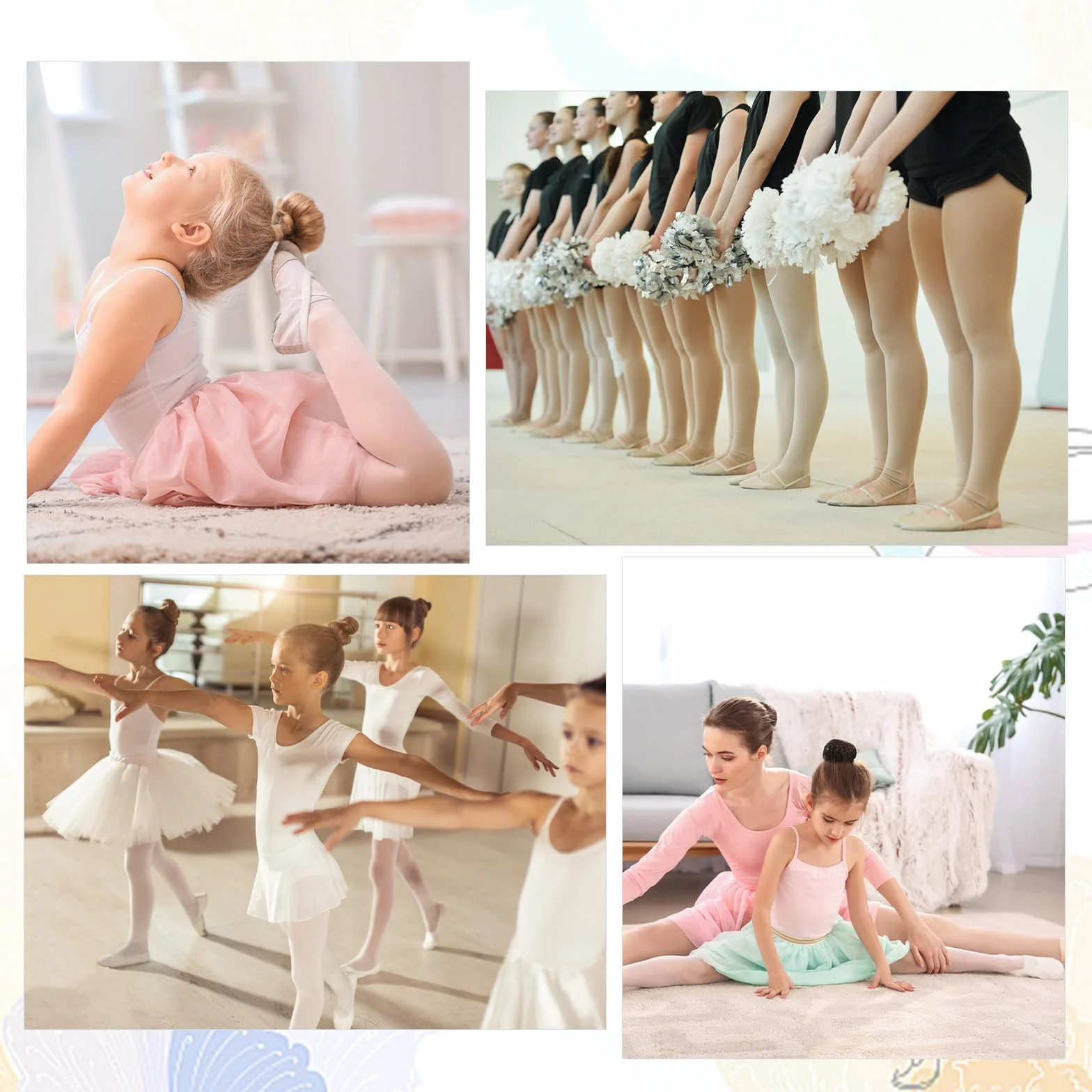 4 Paar Ballett Strumpfhose Mädchen 80 DEN Feinstrumpfhose Ballettstrumpfhose Mädchen Elastisch Atmungsaktiv Tanzstrumpfhose mit Fuß Hautfarbe Weiß für Tanzkurs Leistung Alltag Kinder 5–9 Jahren