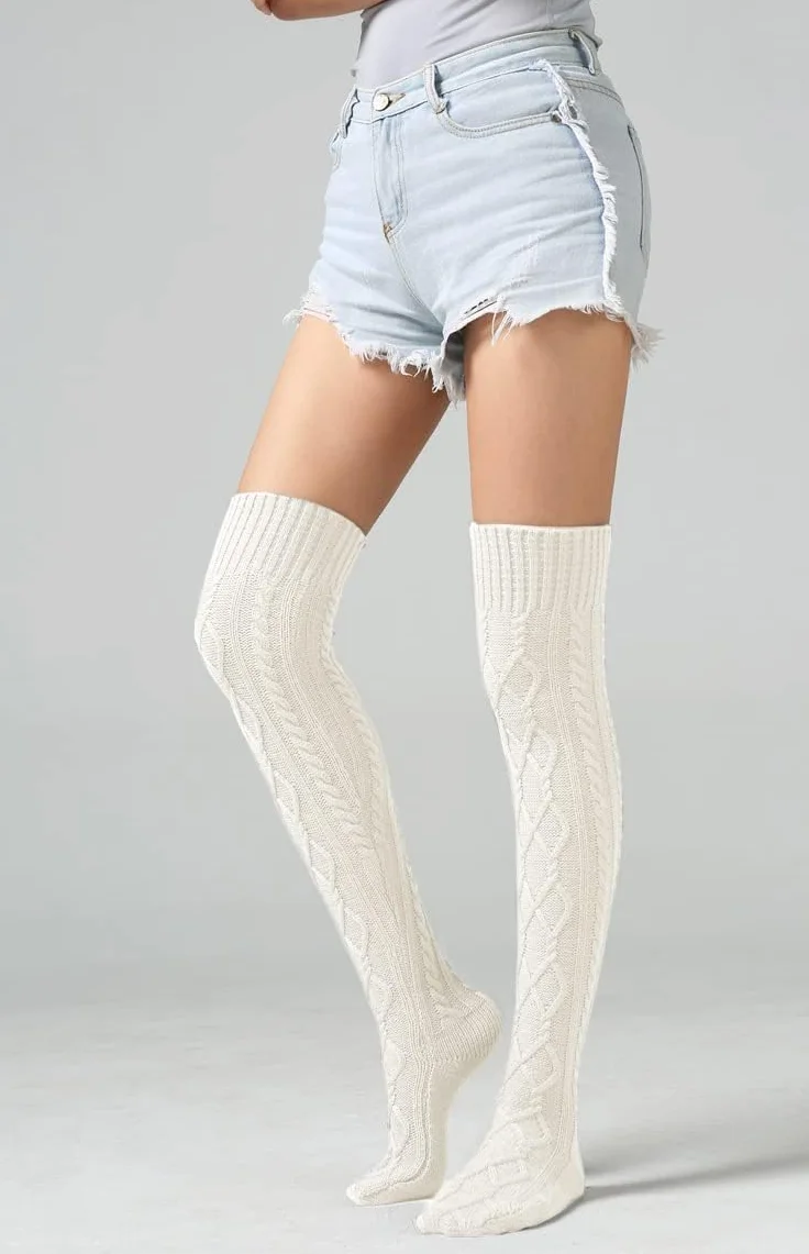 YAMEE Kniestrümpfe Damen Overknee Winter Strick Strümpfe, Beinwärmer für Damen Gestrickt, Stiefelstrümpfe Legwarmers für Damen Beinstulpen 1 Paar