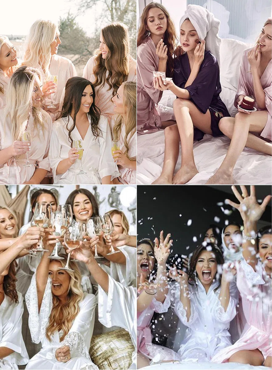 Lovasy Satin Bademantel Damen Lang Leicht Japanisch Kimono Jacke mit Gürtel Sexy Morgenmantel für Hochzeit Braut Party