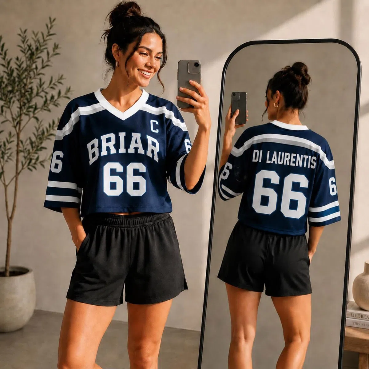 Off Campus Hockey Jersey Graham 44 & Logan 22 & Tucker 46 & Dean 66 Briar U Jersey Shirt Kurz V-Ausschnitt Cropped Streetwear Top