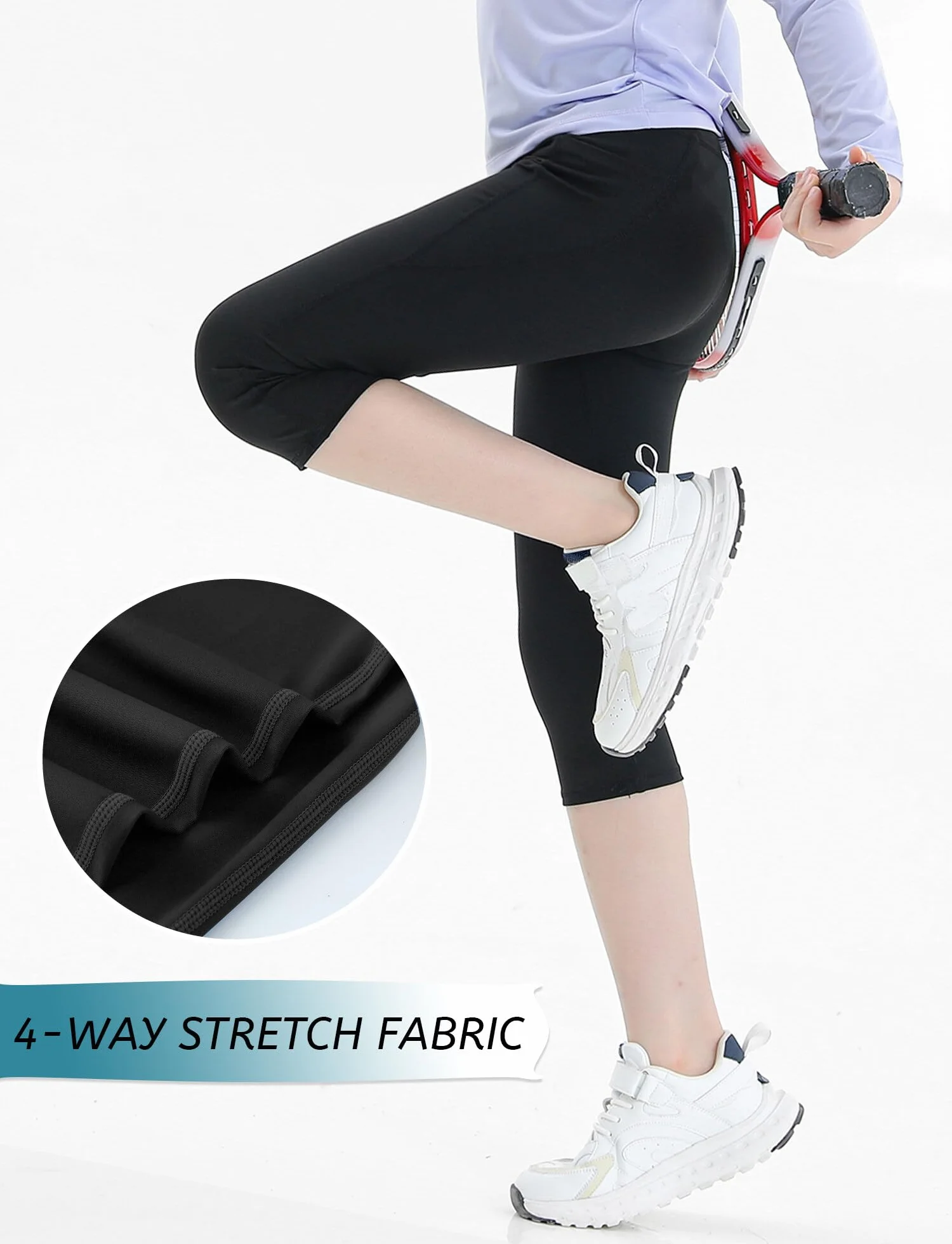 SEAUR Mädchen Sport Leggings 3/4 Yogahose mit Tasche Einfarbig Eng Jogginghose Laufhose Sporthose Trainninghose 110-152