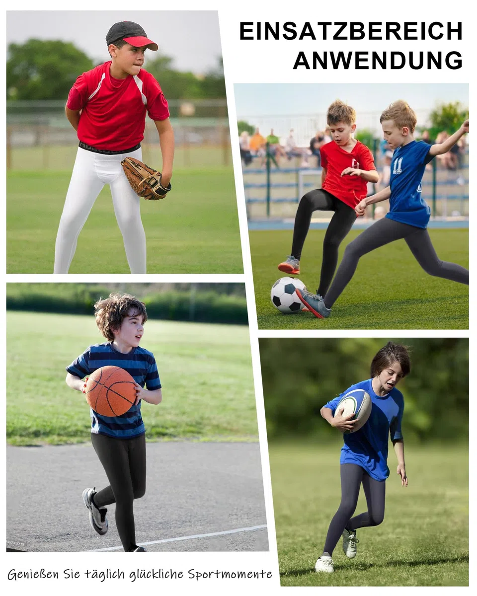 Roadbox 1er/2er Pack Kompressionshose Jungen, Sport Leggings Lang, Atmungsaktiv, Schnell Trocknend für Fußball & Laufen