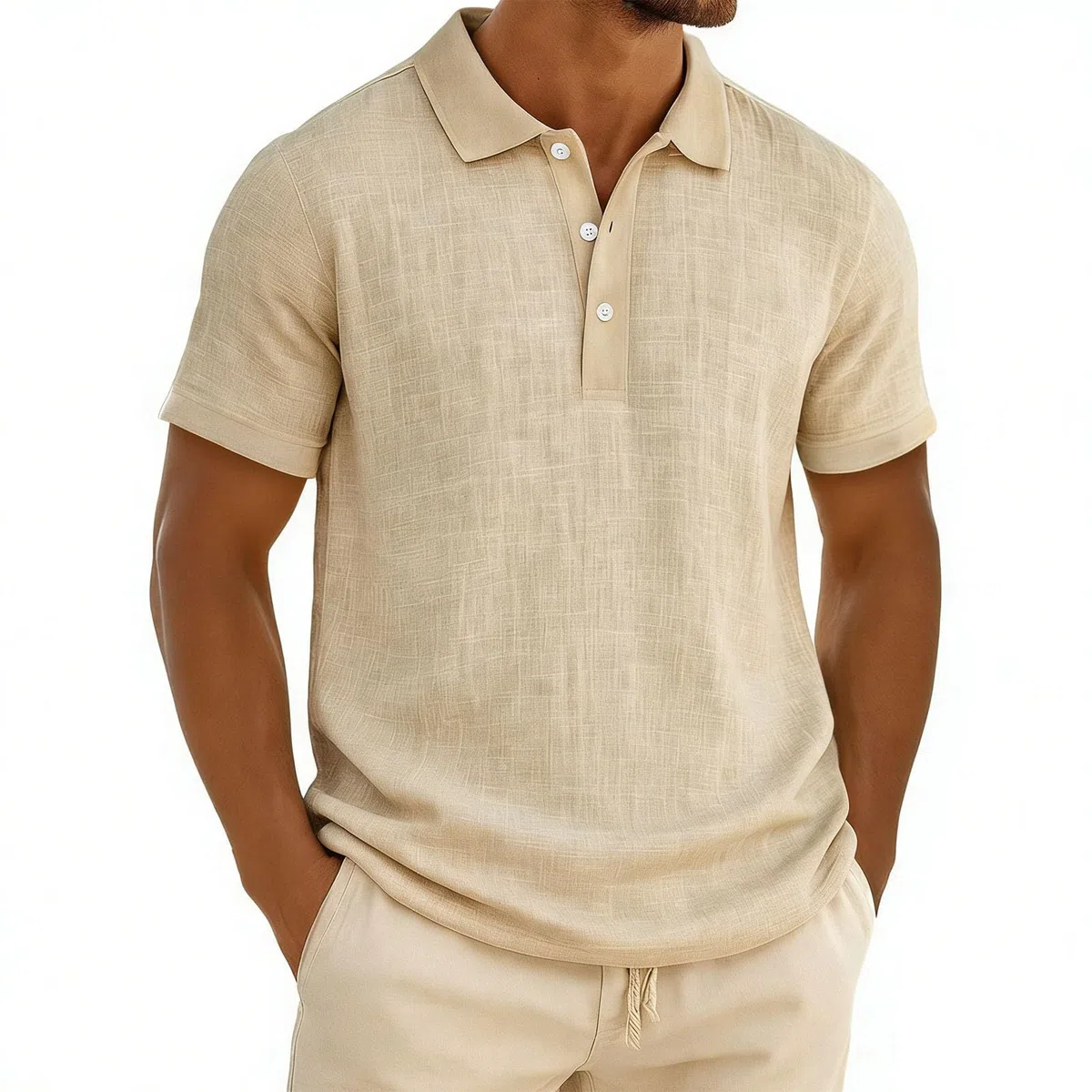 Leinen Poloshirt für Herren Leichtes Sport Henley Shirt Sommer Baumwolle Polohemd Arbeit Business Kurzarm Tops Casual Einfarbig Golf Tshirt Revers Knopfleiste Arbeitstshirts Sportshirt