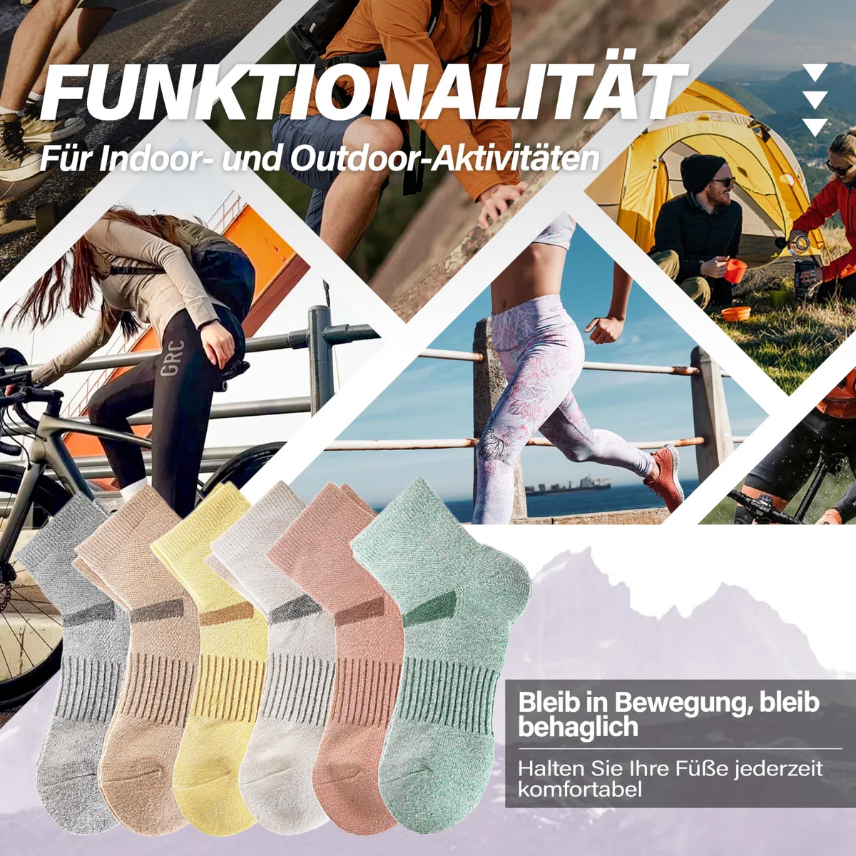 MOSEY KOSY Merino Kurz Viertellänge Wandersocken, Sneaker Socken, Thermosocken Warme Wollsocken, Atmungsaktiv Laufsocken Sportsocken für Herren Damen 6 Paar