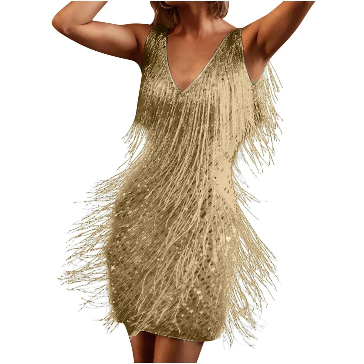 20er Jahre Kleid Damen Pailletten Fransenkleid Spaghettiträger Sexy Kurz Latein Tanzkleid