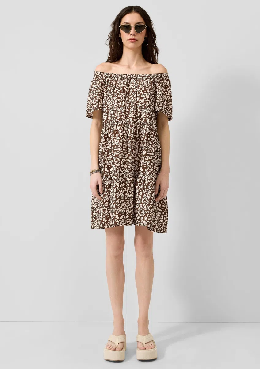 QS Viskosemix-Kleid mit Carmenausschnitt