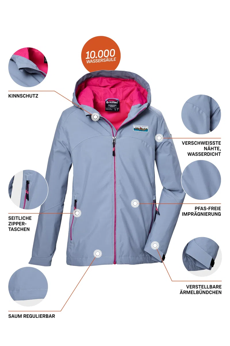 Killtec Mädchen Kos 146 Grls Jckt Funktionsjacke ist wasserdicht/Regenjacke mit Kapuze