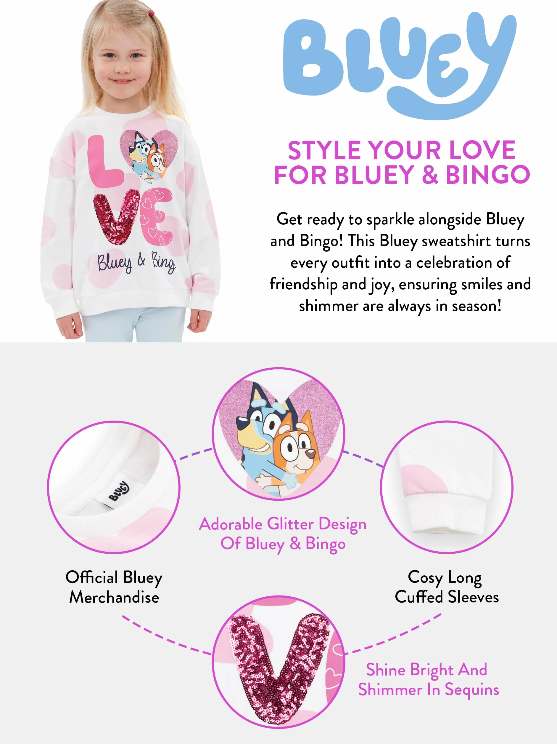 BlueY Pullover Mädchen | Bingo Kinder Pullover Mädchen | Baumwolle Sweatshirt Kinder