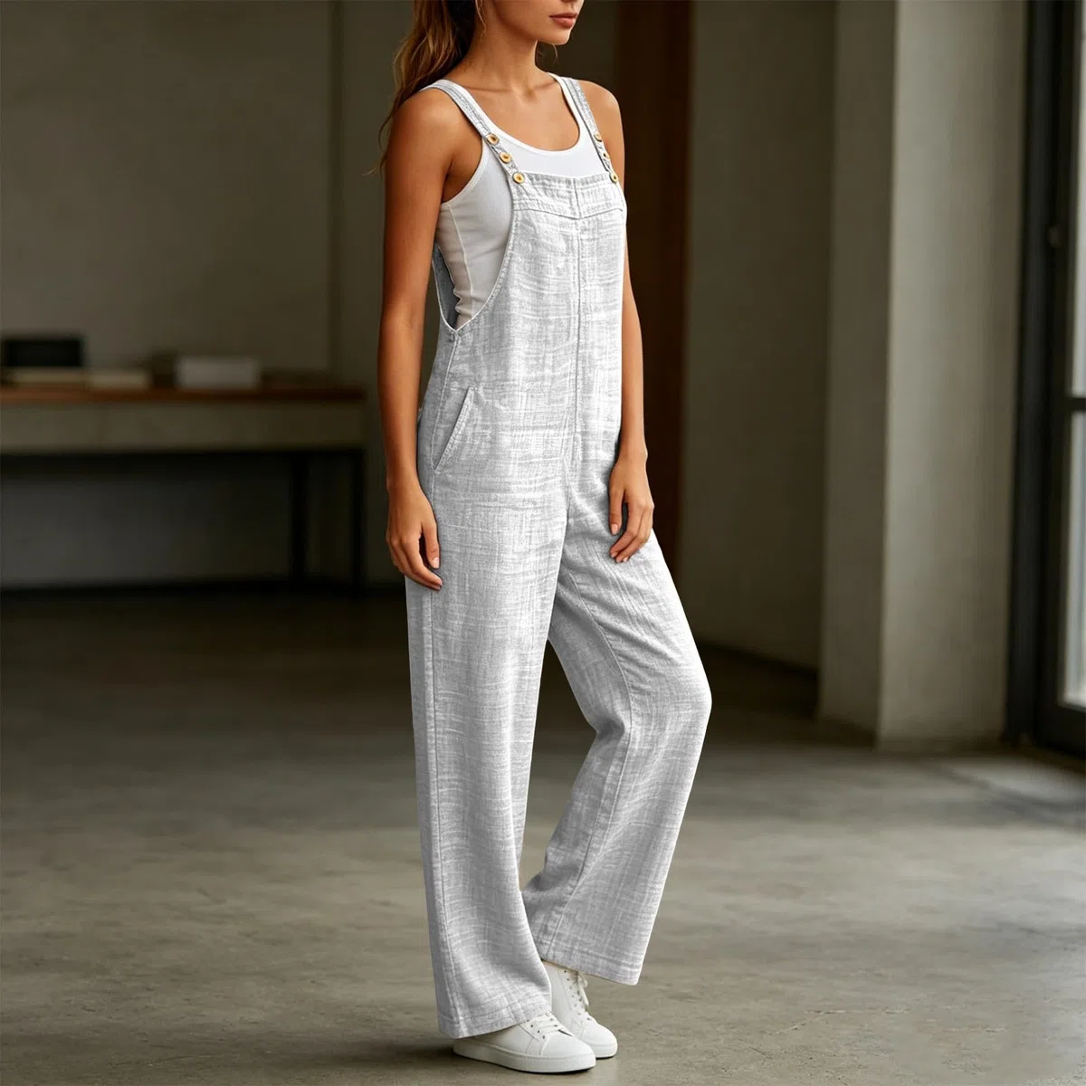 Latzhose Damen Sommer Baggy Freizeit Lang Elegant Retro Loose Breite Beine Jumpsuit Playsuit Overall Dungarees Hosen mit Taschen,Jumpsuit Damen Sommer Elegant S-XXL