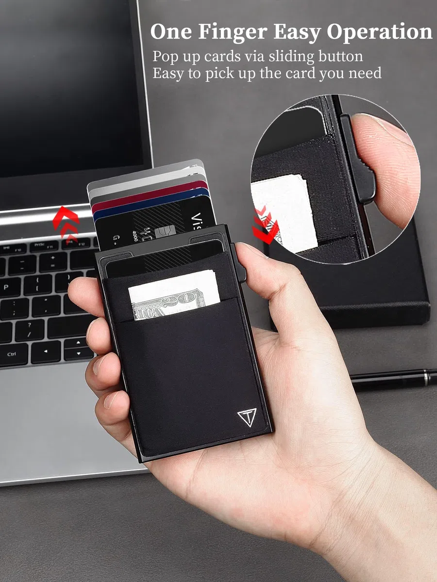 TOYFID Minimalistische Brieftasche-RFID-Schutz-Kartenhalter-Pop up Geldbörse-Schlankes Kreditkartenetui mit Münzfach