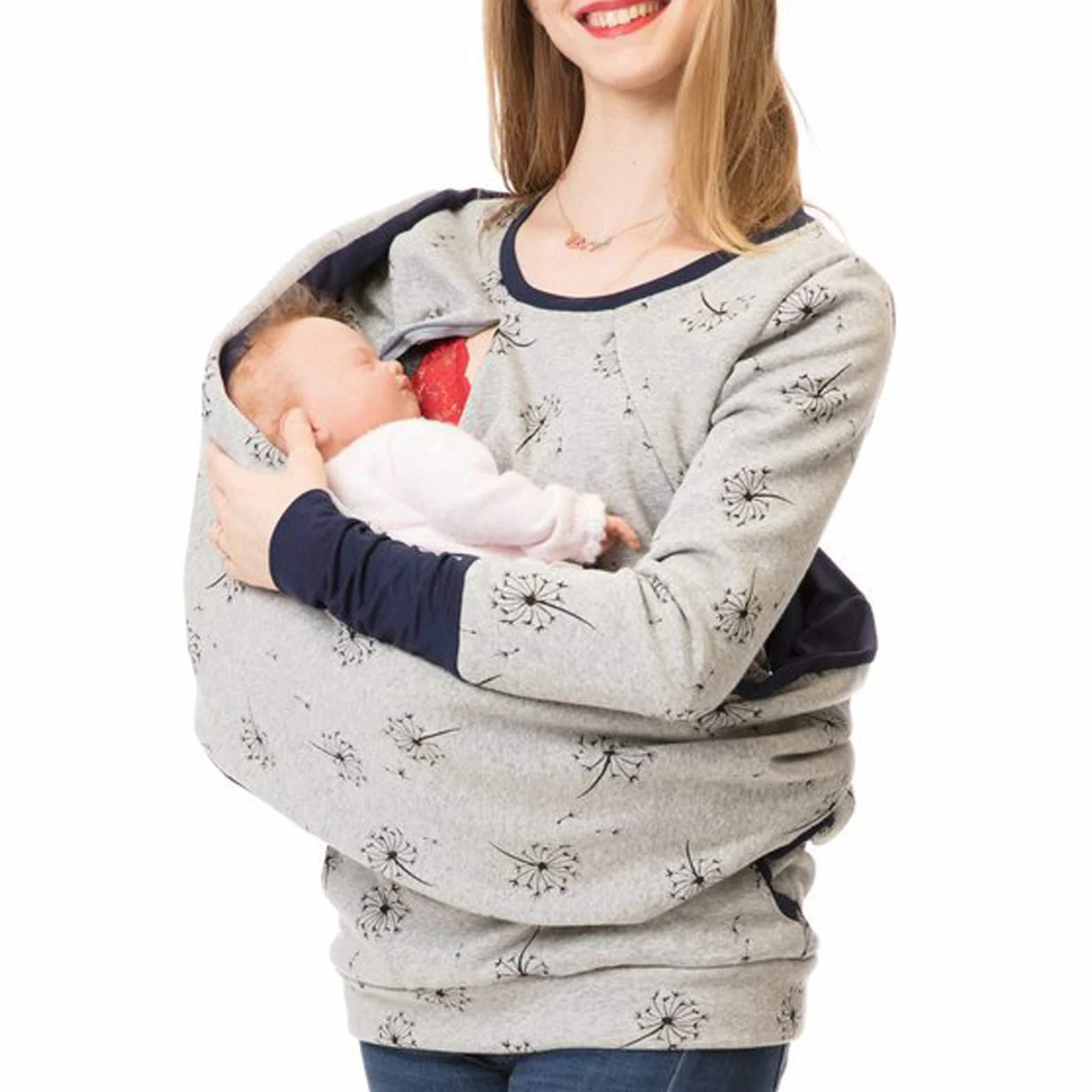Damen Stillpullover Winter Baumwolle Langarm Einfarbig Rollkragen Zweilagiges Stillen Sweatshirt Hoodie mit Taschen für Schwangerschaft Basic Stillzeit Umstandsmode Stillshirts Mit Scarf